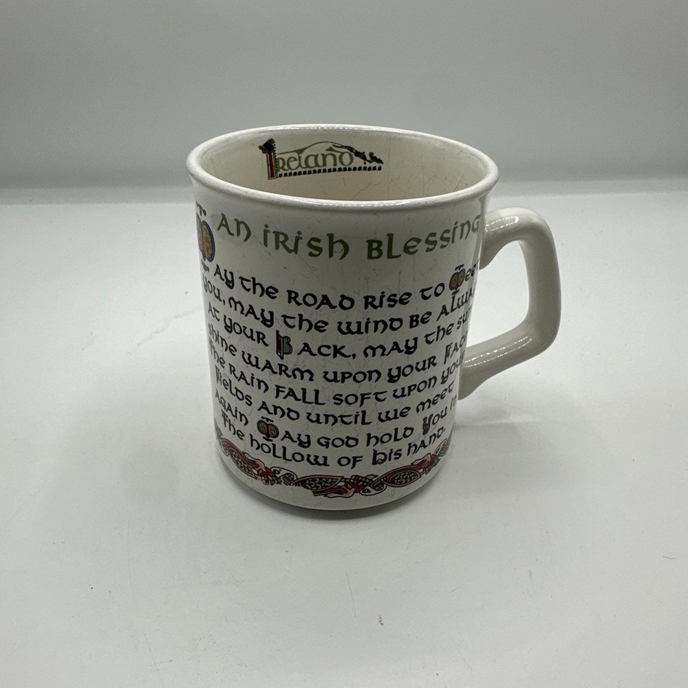 Double Sided Irish Toast Coffee Mug. Crazing In The Bottom.  Vintage